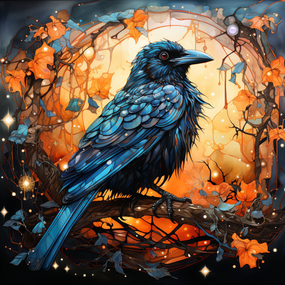 Watercolor Crows Fabric Panel 8