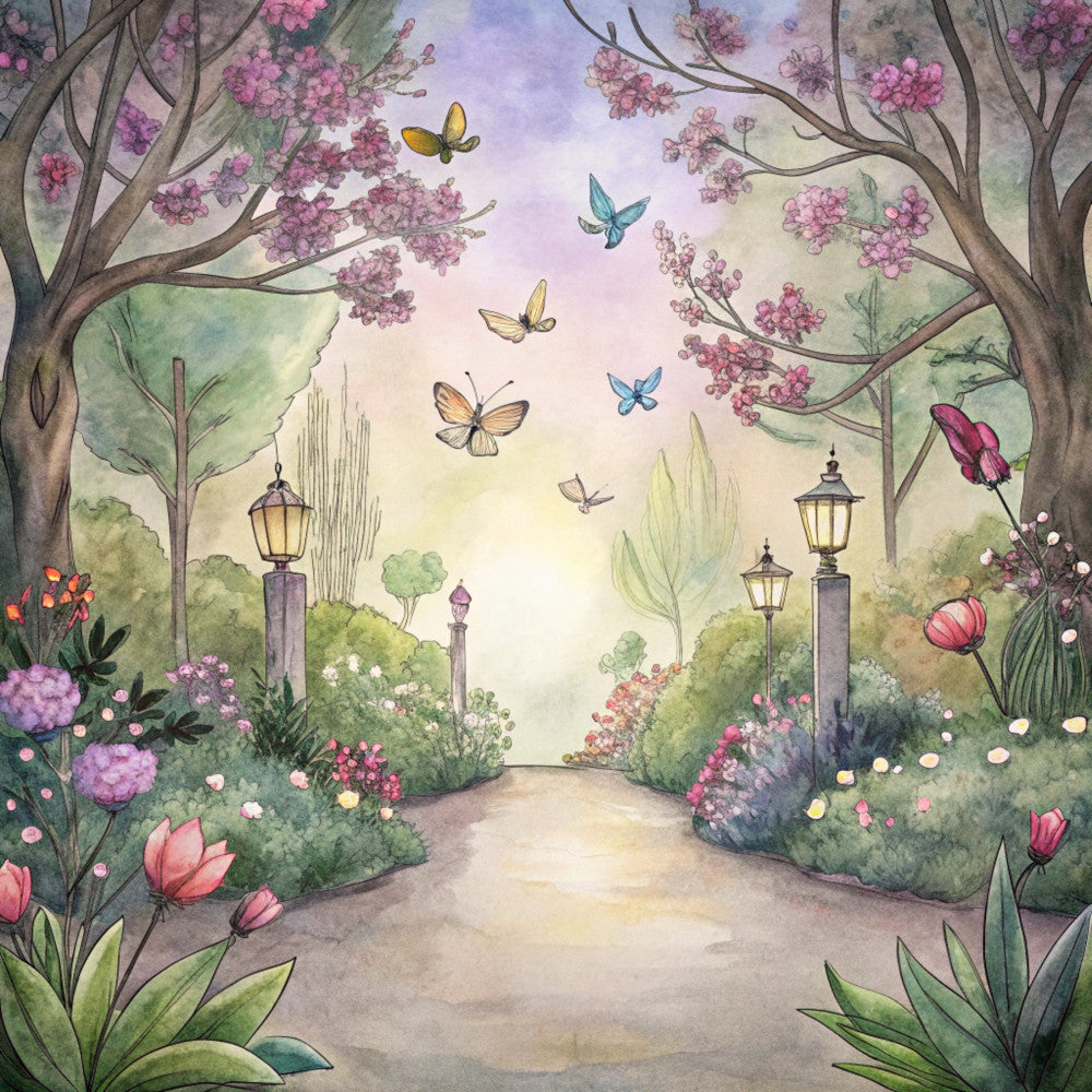 Floral Butterflies Scene Fabric Panel 25
