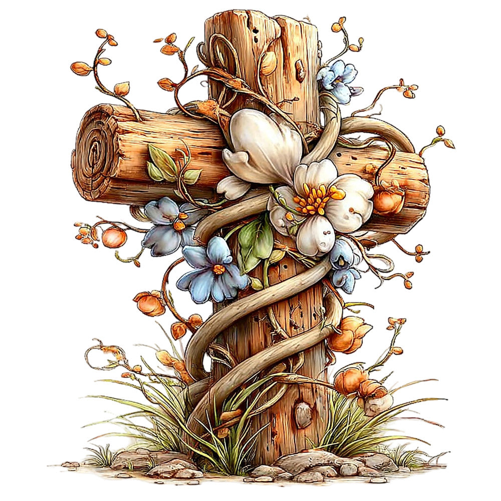 Old Rugged Floral Cross Fabric Panel 4