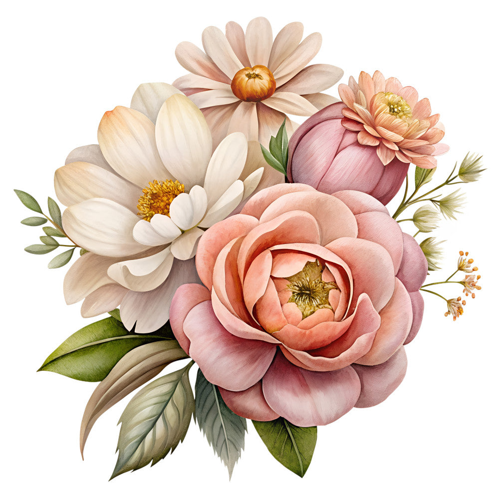 Watercolor Flower Bouquets Fabric Panel 10