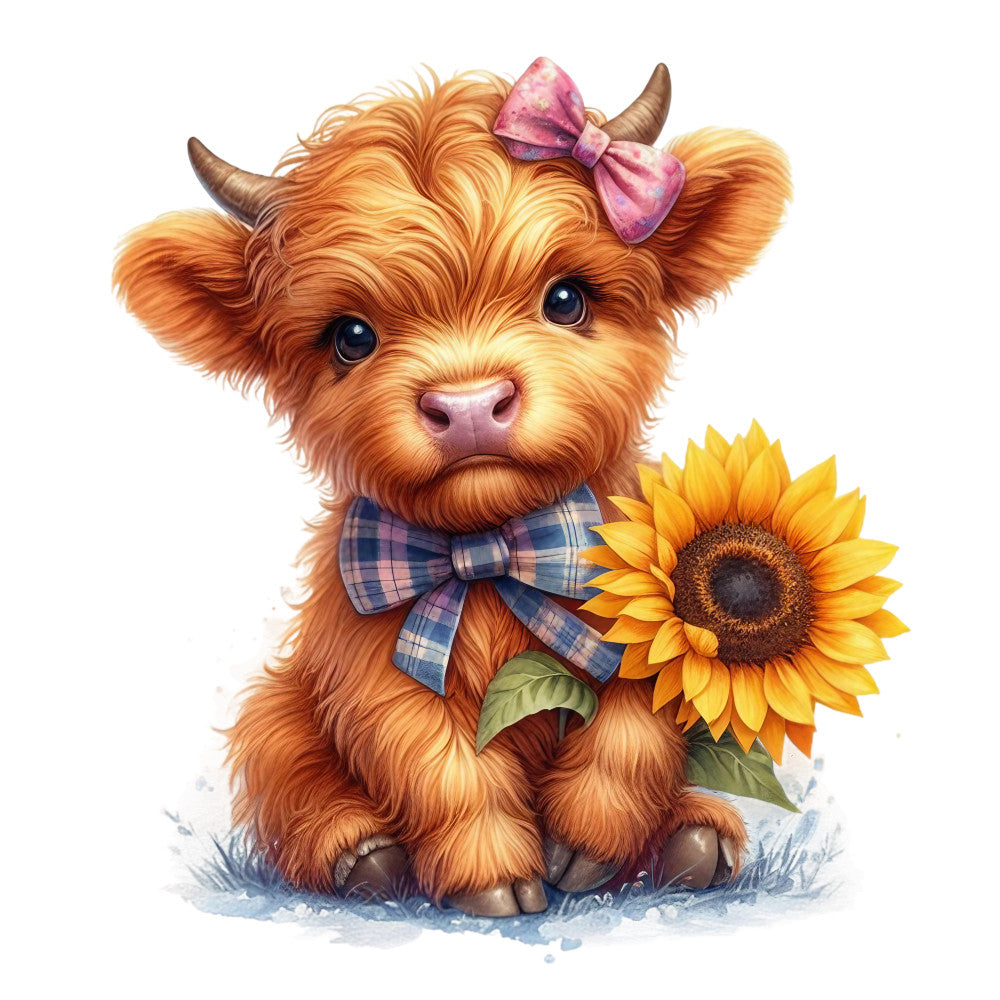 Rustic Sunflower Highland Cows Fabric Panel 2