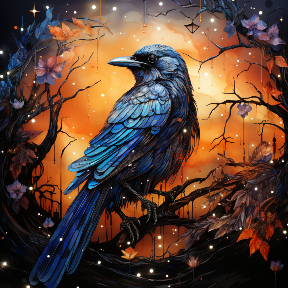 Watercolor Crows Fabric Panel 4