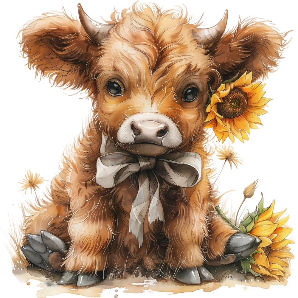 Rustic Sunflower Highland Cows Fabric Panel 5