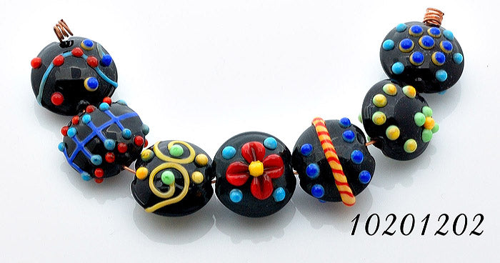 10201202 - Seven Black Based Fiesta Lentil Beads