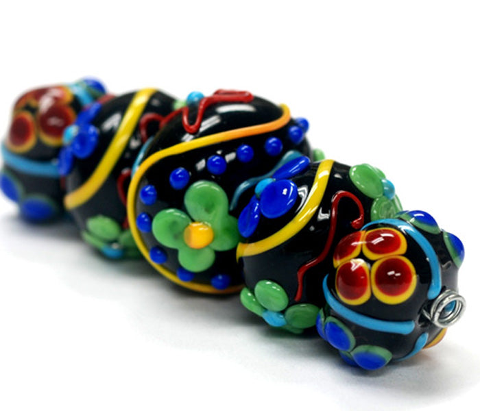 10201211 - Five Graduated Black Based Fiesta Rondelle Beads