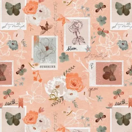 118" Bud To Bloom Journal Pages Wideback Fabric per yard