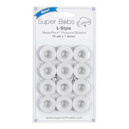 Super Bobs Cotton #186 Blanc (L Style) 12 pack pre-wound bobbins