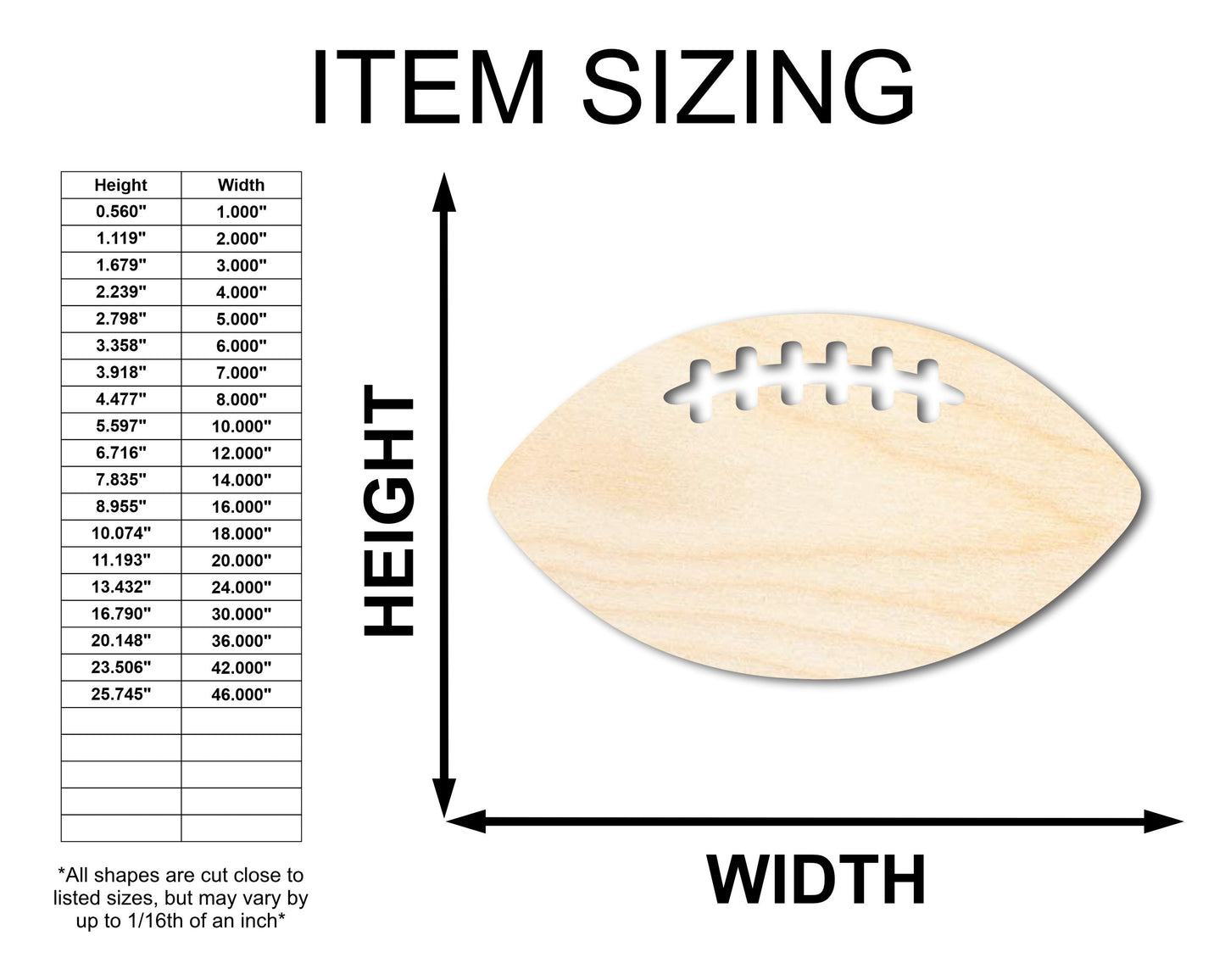 Unfinished Wood Football Threads Shape - Sports Craft - up to 46" DIY