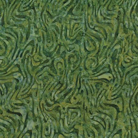 WL Shoreline Dark Green Floating Lines Batik