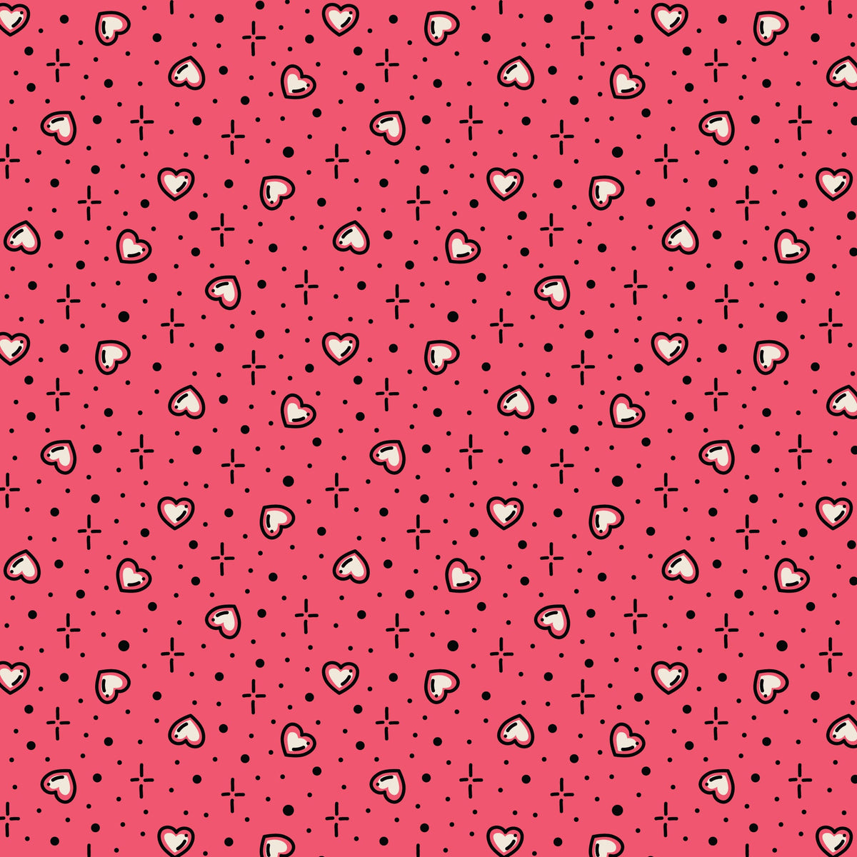 Pink Hearts Love Ink 3388 Cotton 44/45 Fabric Per Yard