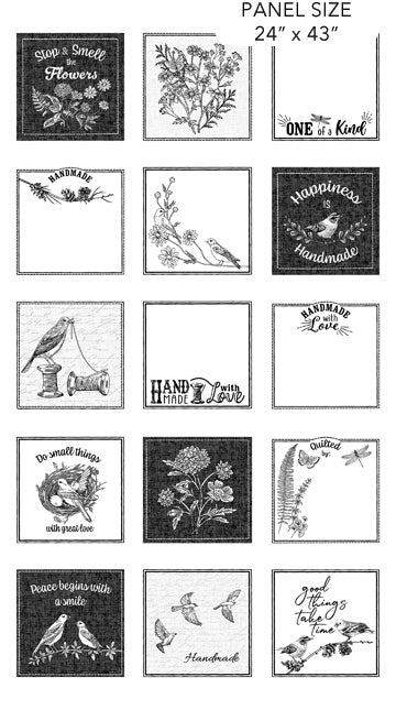 White/Black 28566-10 Nature's Sketchbook Cotton 24" x 43" Fabric Panel