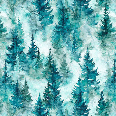 Skyward Trees Teal Wide Cotton Wideback Fabric (1 yard pack)