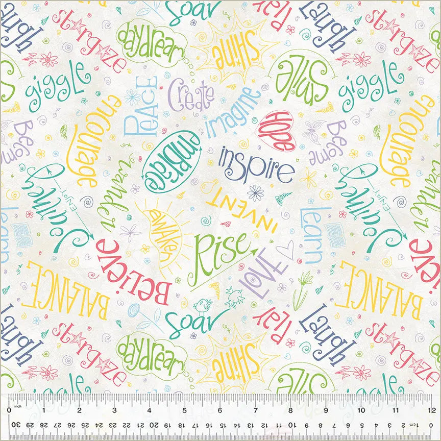 White Ivory Noteworthy Aspirations 44"/45 Fabric Per Yard