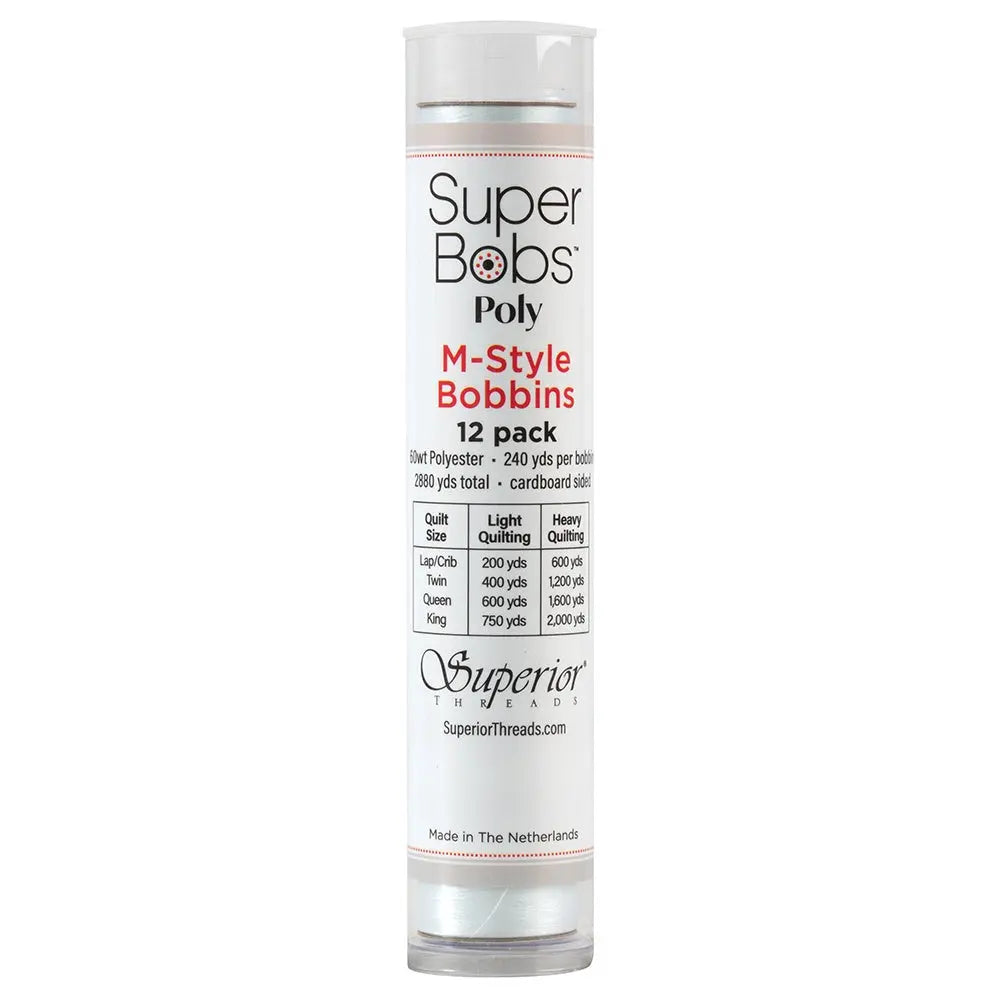 Super Bobs Poly #621 Lace Whilte (M-Style) 12 pack pre-wound bobbins