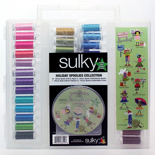 Sulky, Slimline Case with Holiday Spoolie Thread Collection - 47 Spools