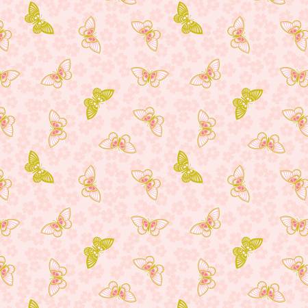 LI Sakura butterflies, pink, Gold Metallic A921A