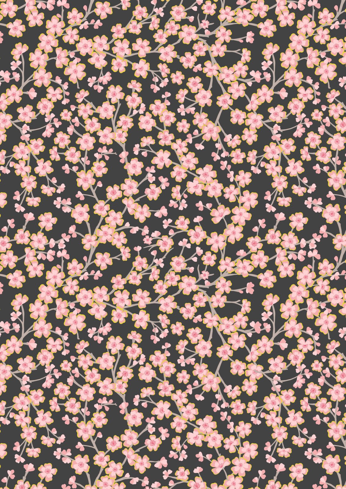 LI Sakura Pink Flowers on Charcoal, Gold Metallic A923C