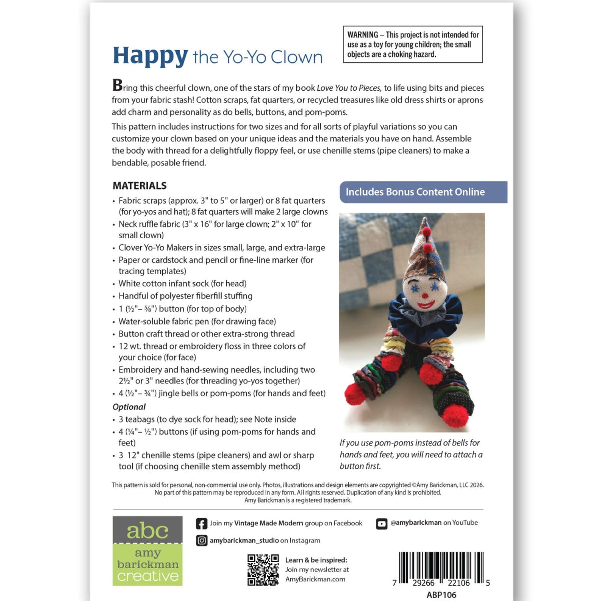 Happy the Yo-Yo Clown Pattern