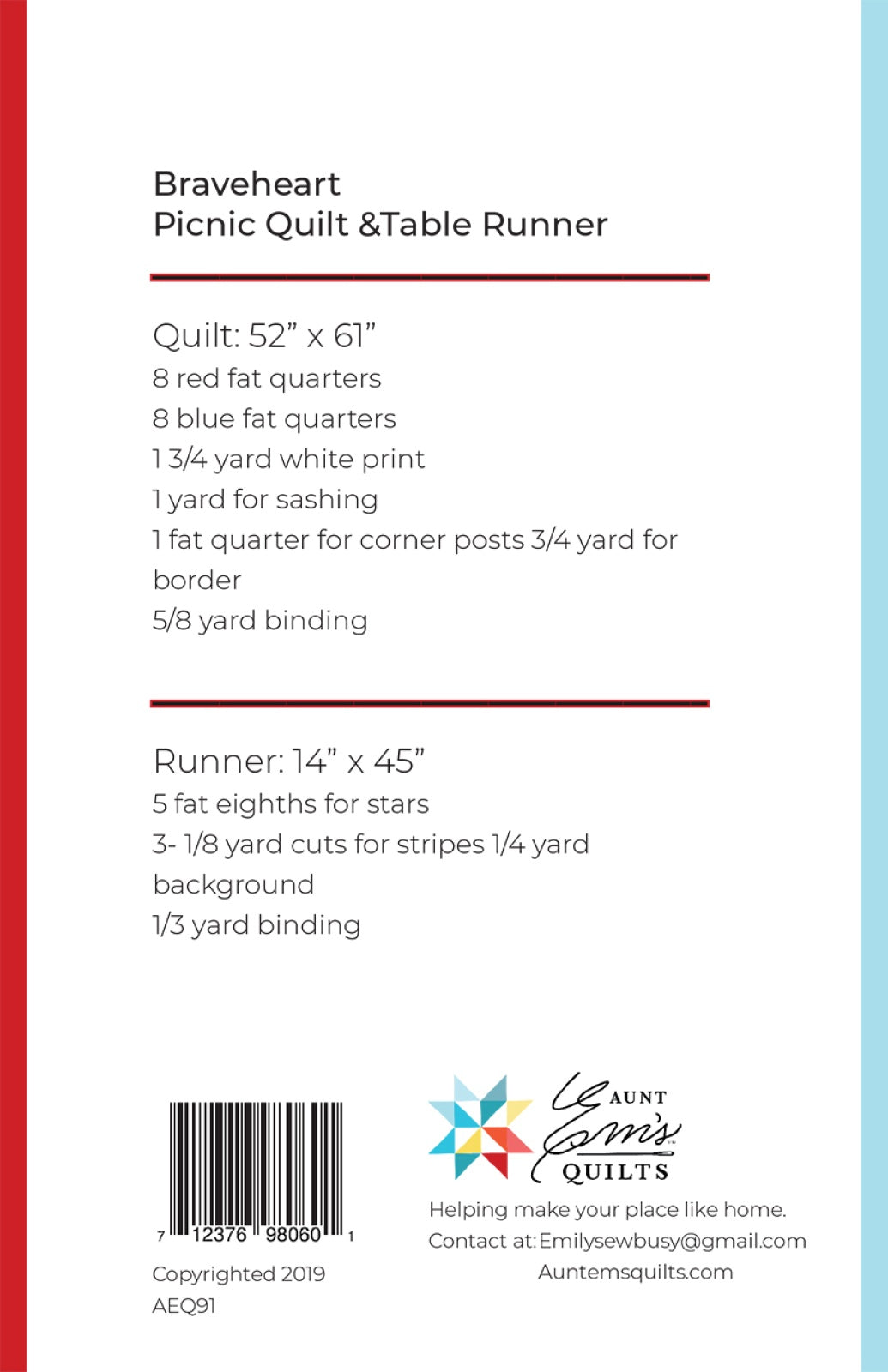 Braveheart Quilt Pattern