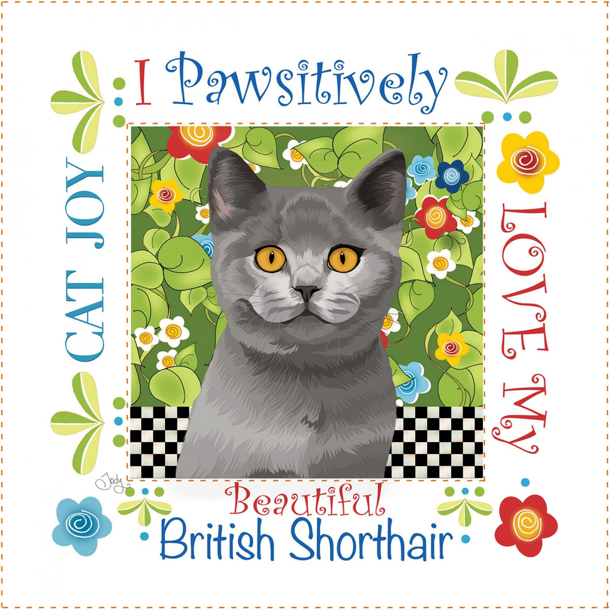 Fabric Art Panel 6in Square B.Shorthair Cat