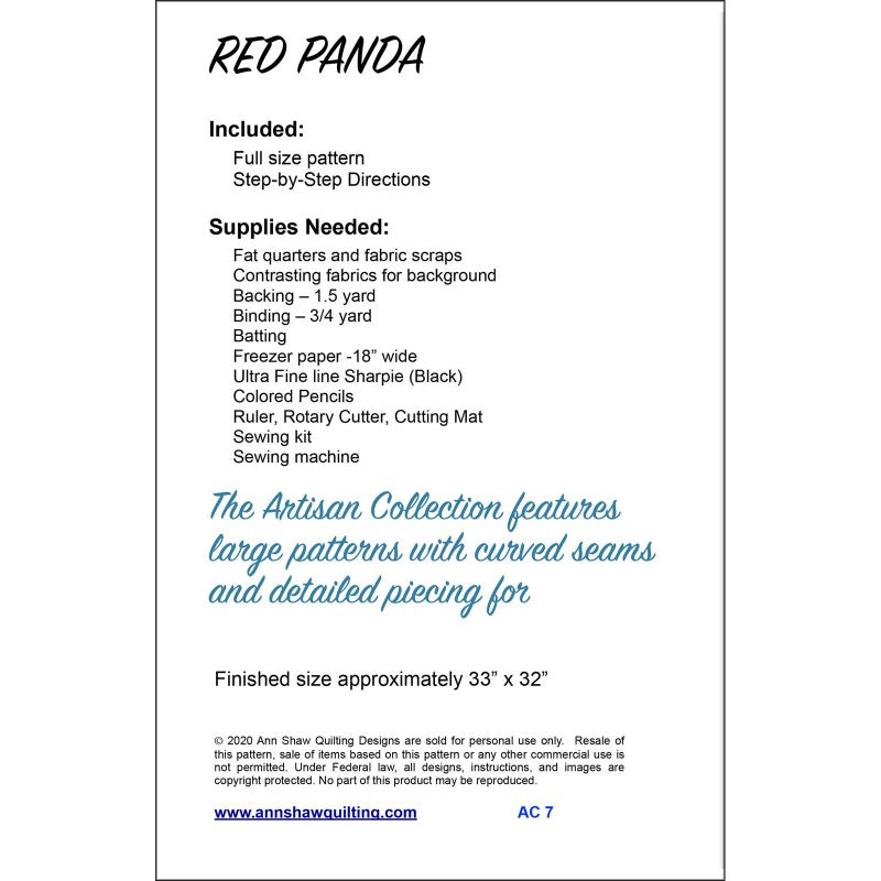 Red Panda Quilt Pattern
