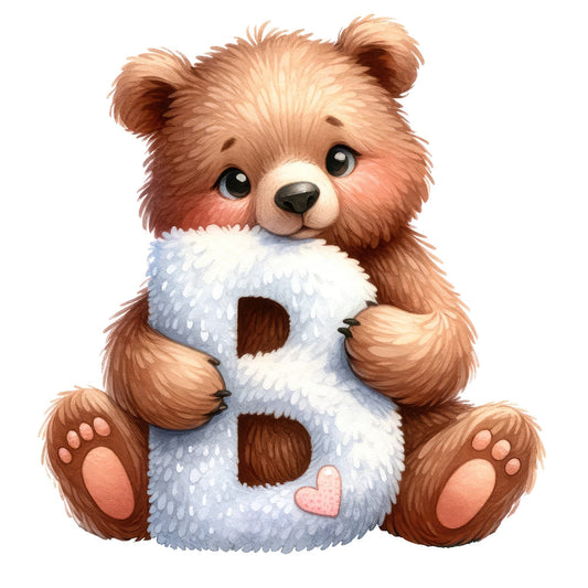 Animal Bear Letter B Fabric Panel