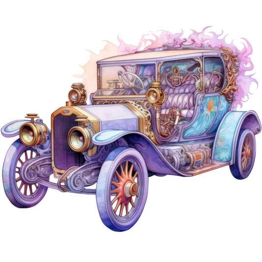 Art Nouveau Retro Cars Fabric Panel 12