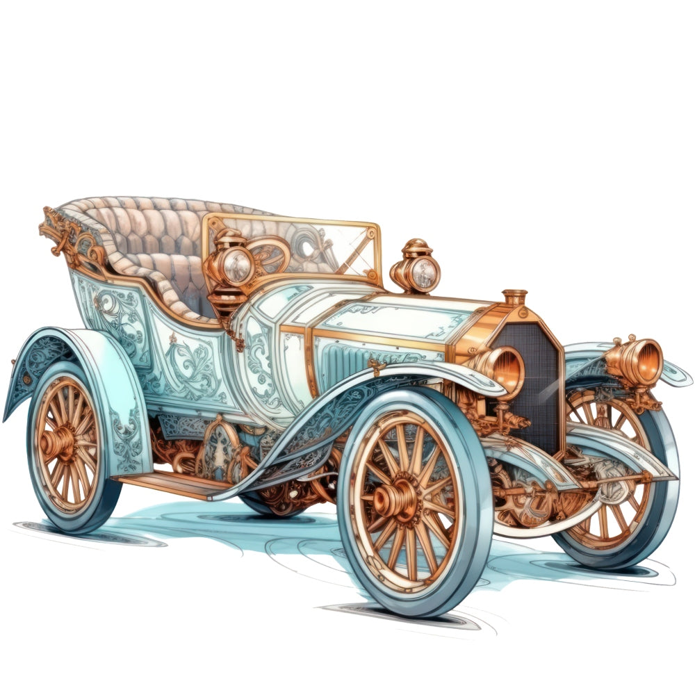 Art Nouveau Retro Cars Fabric Panel 17