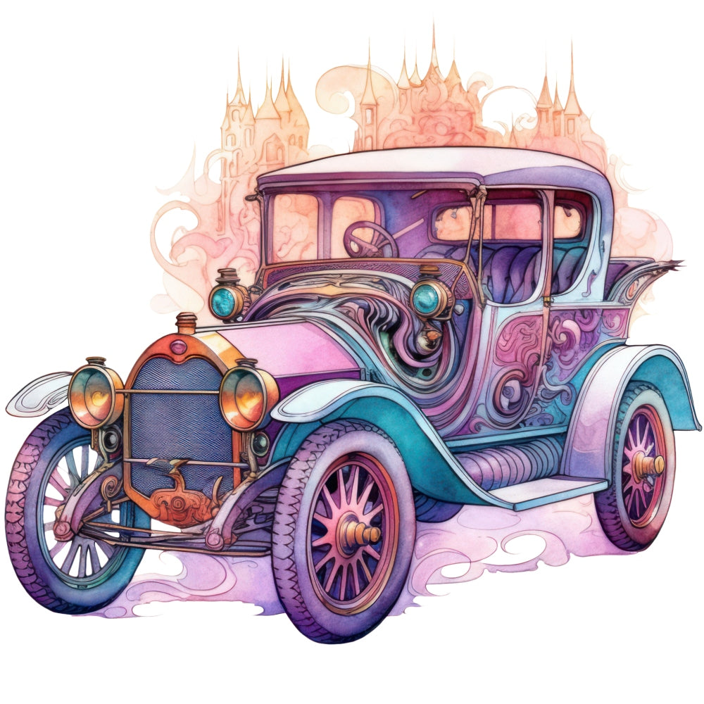 Art Nouveau Retro Cars Fabric Panel 18