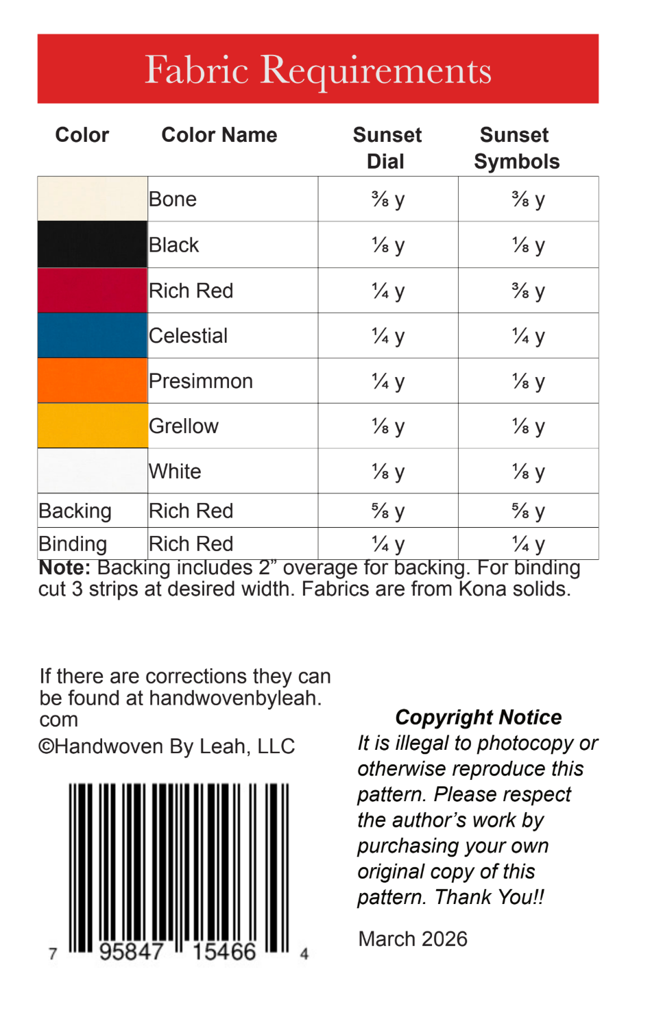 Sunset Series Booklets Downloadable Pattern