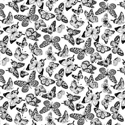 Black And White Butterflies Cotton Wideback Fabric per yard