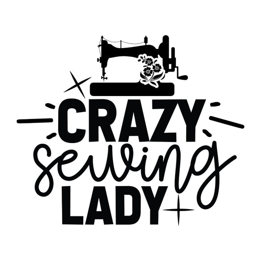 Black and White Crazy Sewing Lady Fabric Panel
