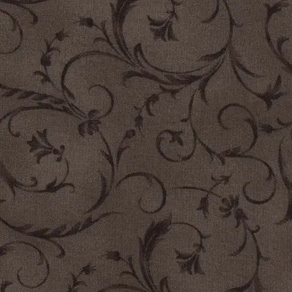 Brown Mushroom Elegant Scroll Cotton Wideback Fabric per yard