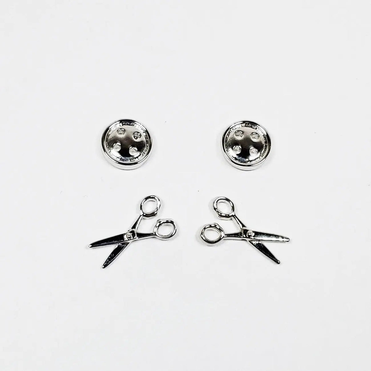 Button & Scissors Earring Set of 2 Silver