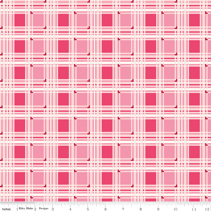 Bloom & Heart Sweet Tartan Raspberry Quilt Fabric