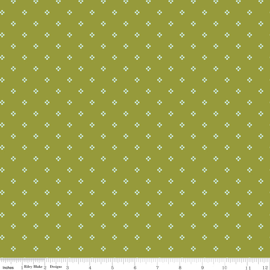 Luna Field Nine Patch Olive Quilt Fabric