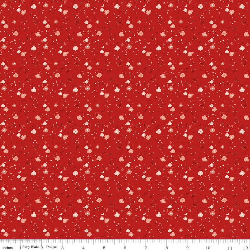 To My Love Delicate Floral Red Quilt Fabric
