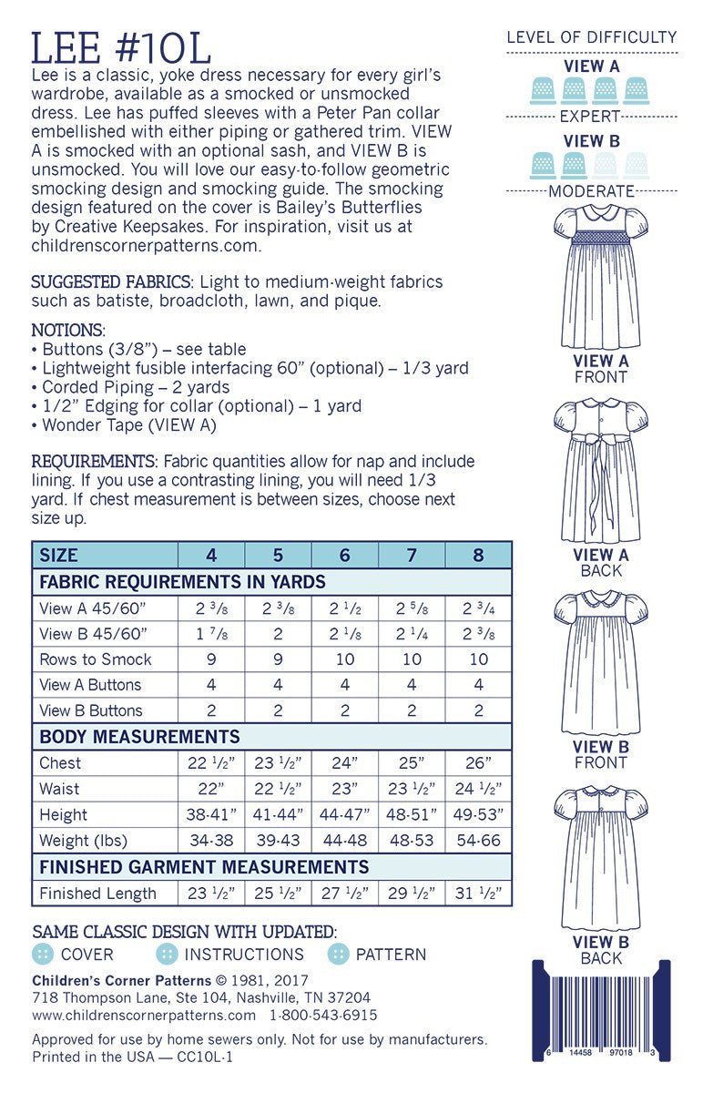 Lee - Sizes 4-8 years Pattern