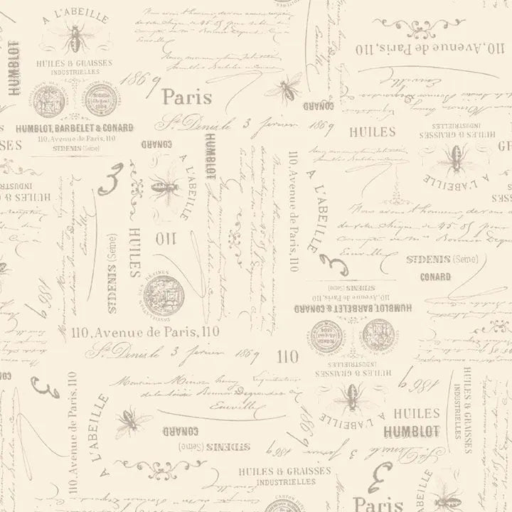 Cream Bee Script Cotton Wideback Fabric per yard