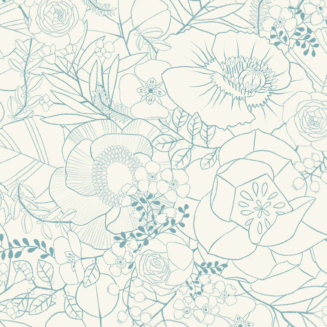 Cream Floral Sketch Cotton 44"/45" Fabric Per Yard