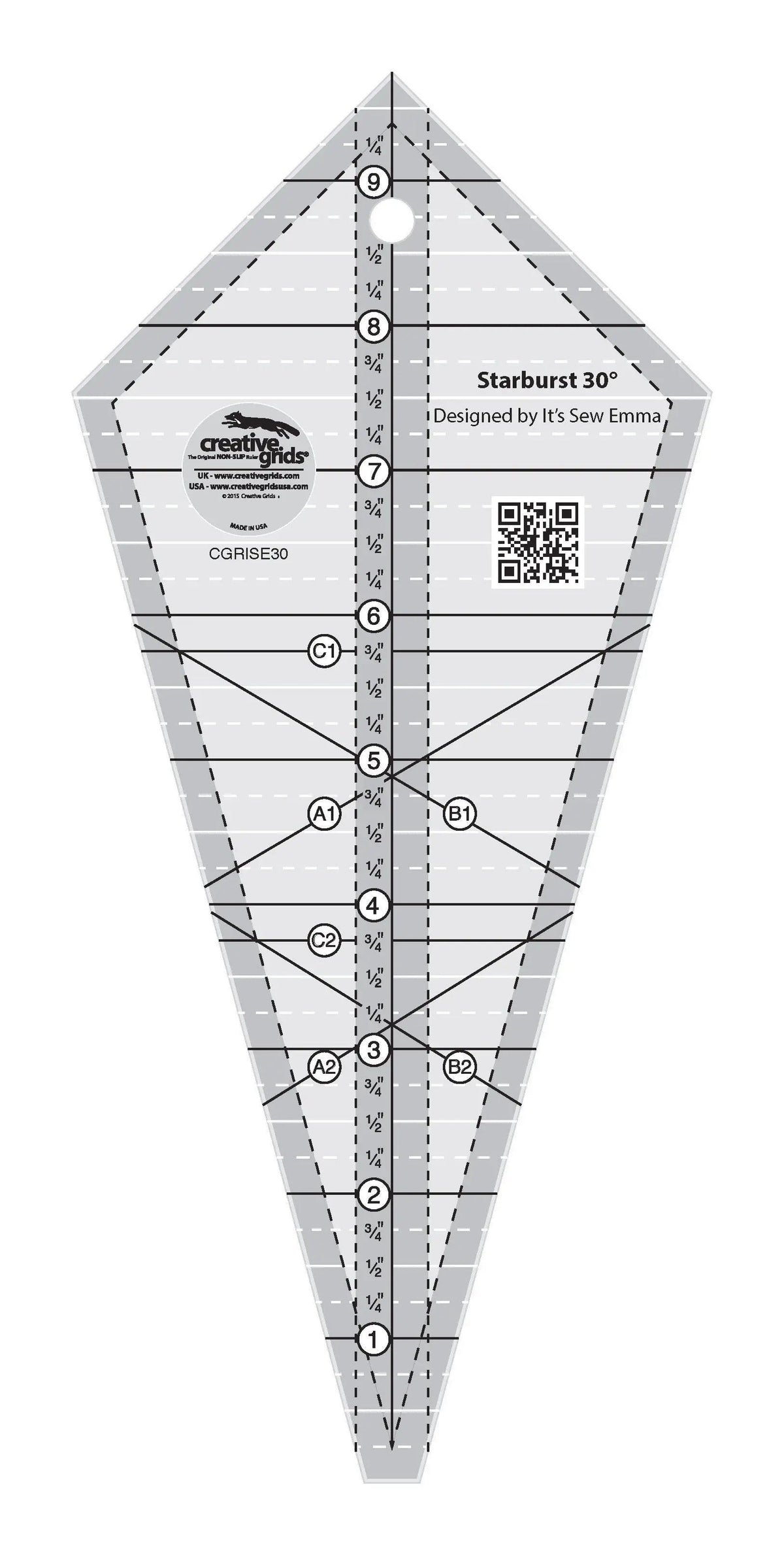 Creative Grids Starburst 30 Degree Triangle Quilt 9-1/2in Ruler