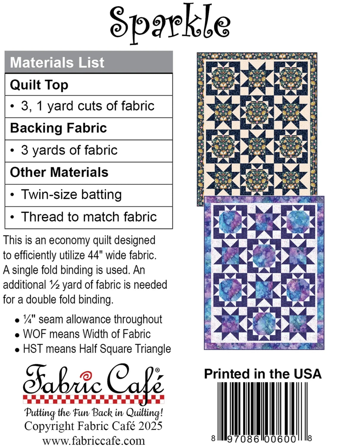 Sparkle 3-Yard Quilt Pattern