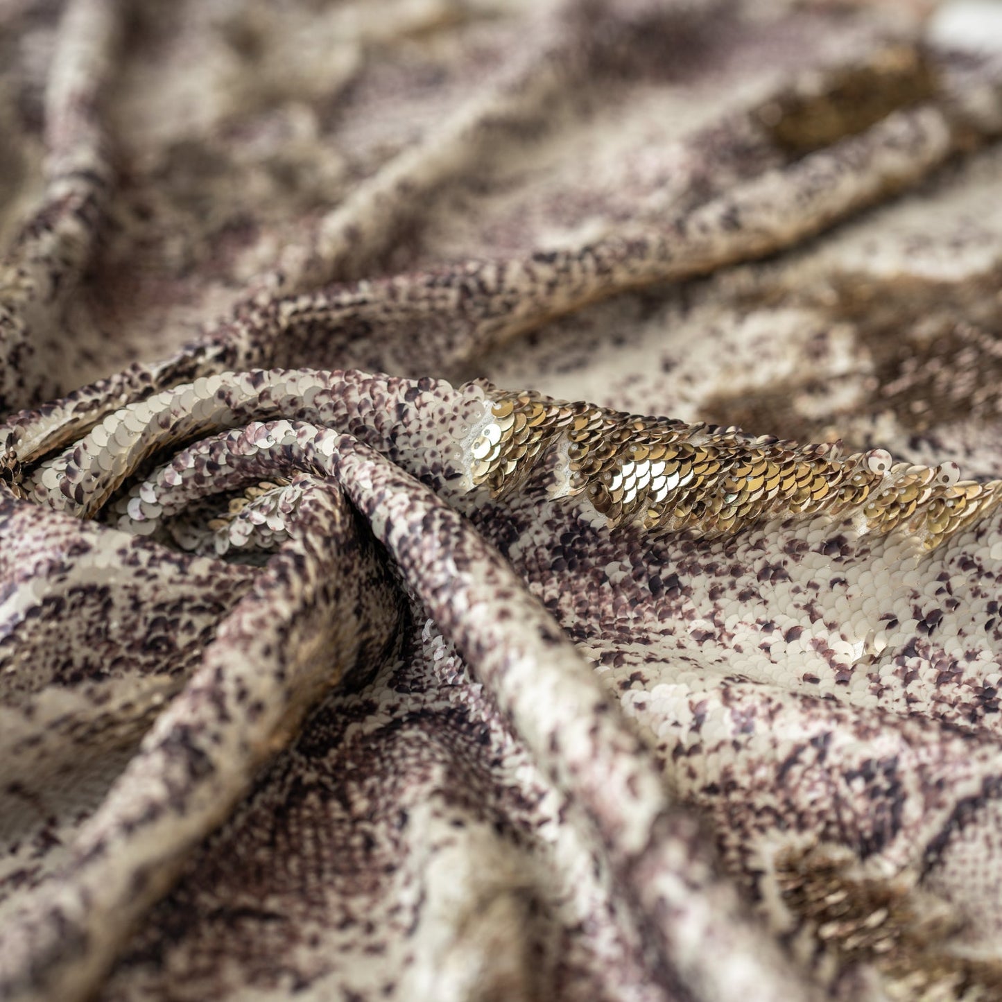 Golden Anaconda Printed Flip Sequin on Spandex Fabric | Blue Moon Fabrics