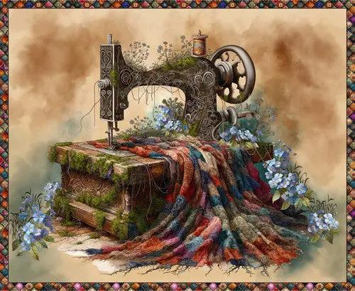 Forget Me Not Tan Panel Cotton 44"/45" Fabric Per Yard