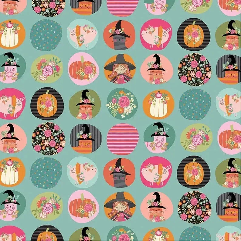 Fun Dots Poppie Cotton Teal 44"/45" Fabric Per Yard