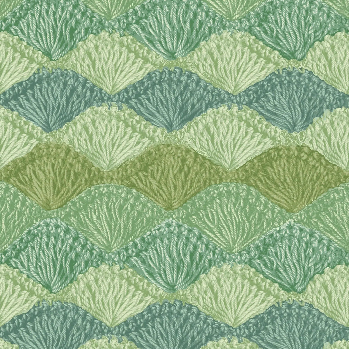 Green Crochet Sage Shell Stitch Cotton Wideback Fabric Per Yard