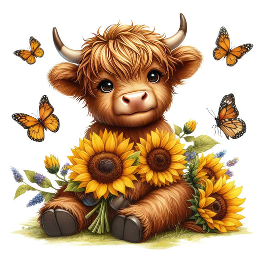 Highland Cow With Sunflowers Fabric Panel 2