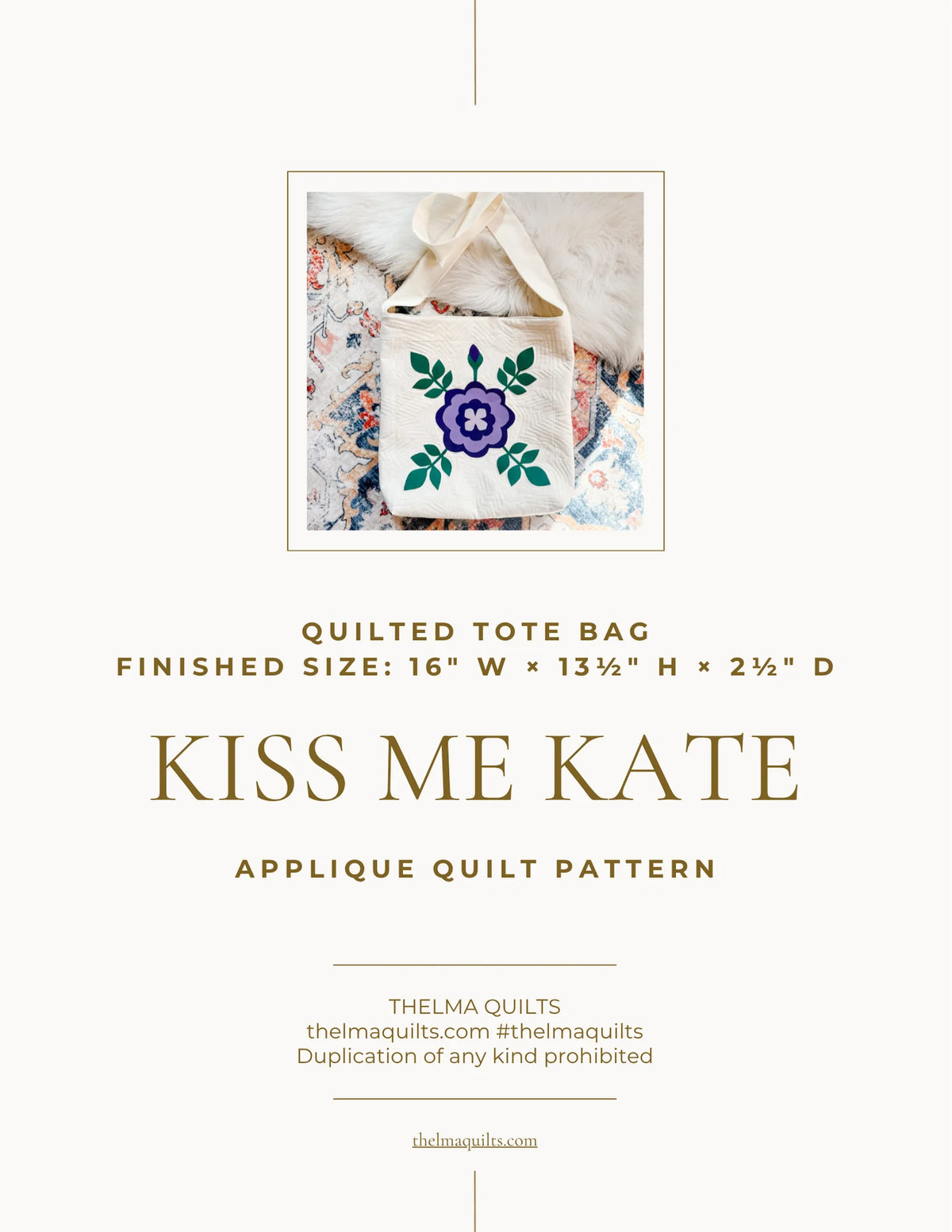 Kiss Me Kate Applique Tote  Downloadable Pattern