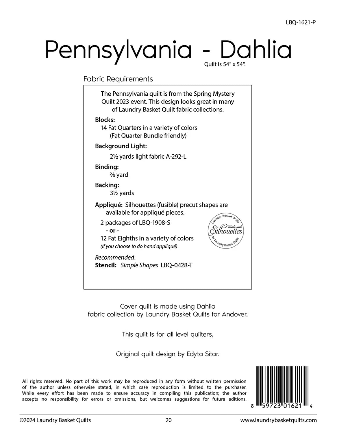 Pennsylvania - Dahlia Quilt Pattern