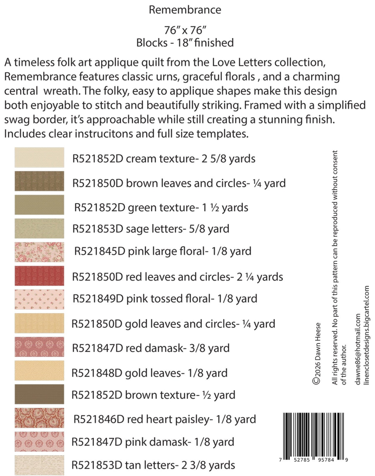 Remembrance Quilt Pattern